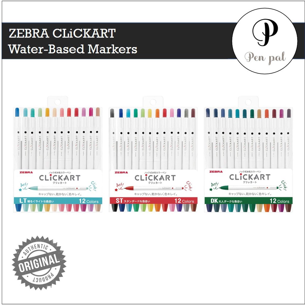 Zebra Clickart Knock Sign 0,6mm Pennen - Set Van 12 Heldere Kleuren Verpakt In Een Zipperbag