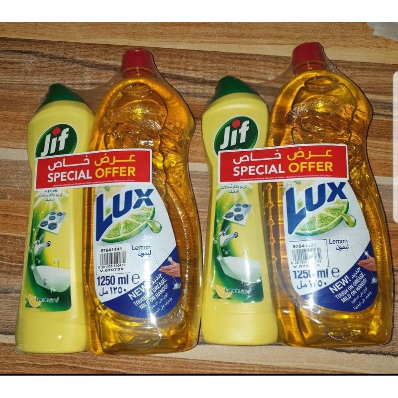 Lux Dishwashing Liquid Lemon 1250ML plus Jif Cleaner Lemon 450ML FROM
