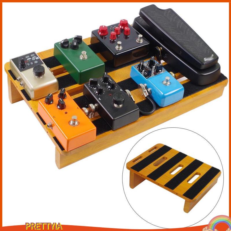 [PRETTYIA] Solid Wood Guitar Pedal Board Bass Stomp Pedals with Cable