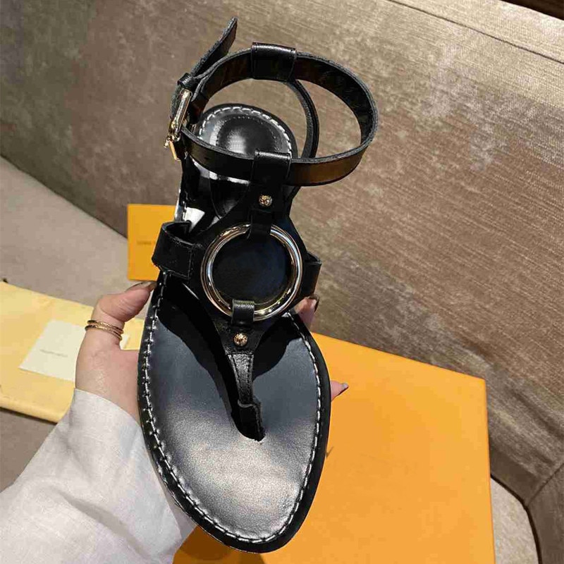 2021 Summer Flat Women Sandals Gladiator Black Open Toe Ladies