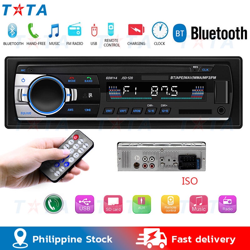 jsd 520 12V Bluetooth Car Stereo FM Radio MP3 Audio Player USB/SD/AUX