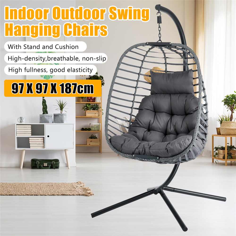 Egg Chair with Stand Indoor Outdoor Swing Chair Patio Wicker Hanging