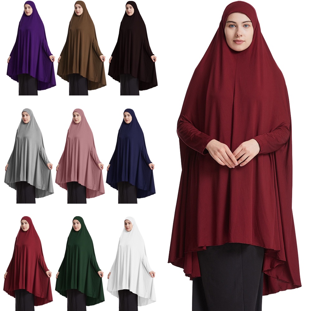 Women Muslim Prayer Garment Long Khimar Islamic Veils Overhead Jilbab