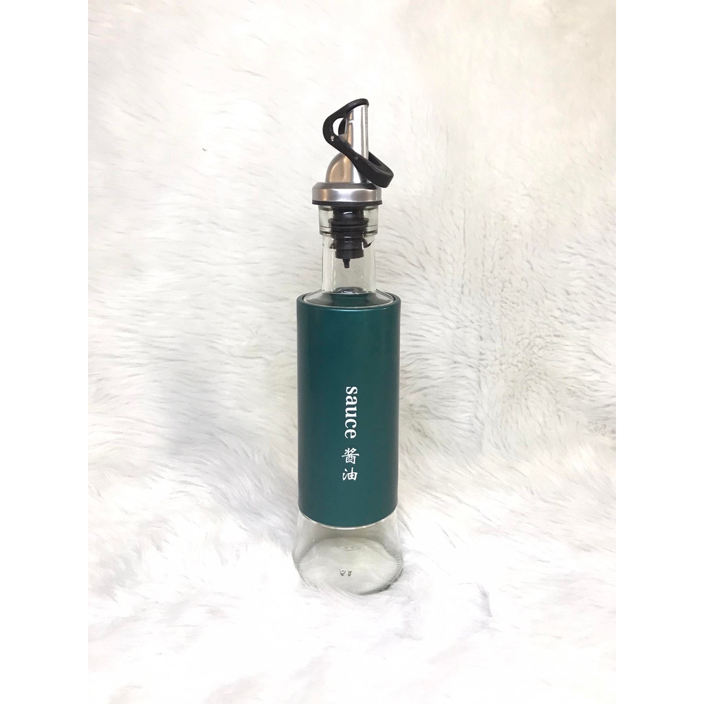 Elegant Colored Glass Stainless Steel Cover Liquid Condiments Container