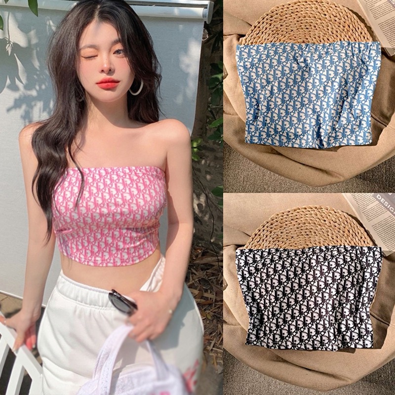 Womens Letter Print Tube Top Korean Version Slim Sexy Crop Summer Outer Vest Shopee Philippines 3467