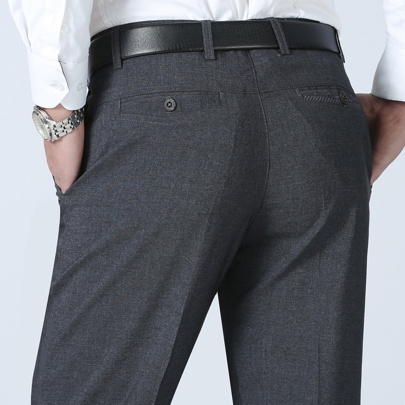 Men's Formal Pants Thin Office Stretchable Slacks Loose Black Long ...