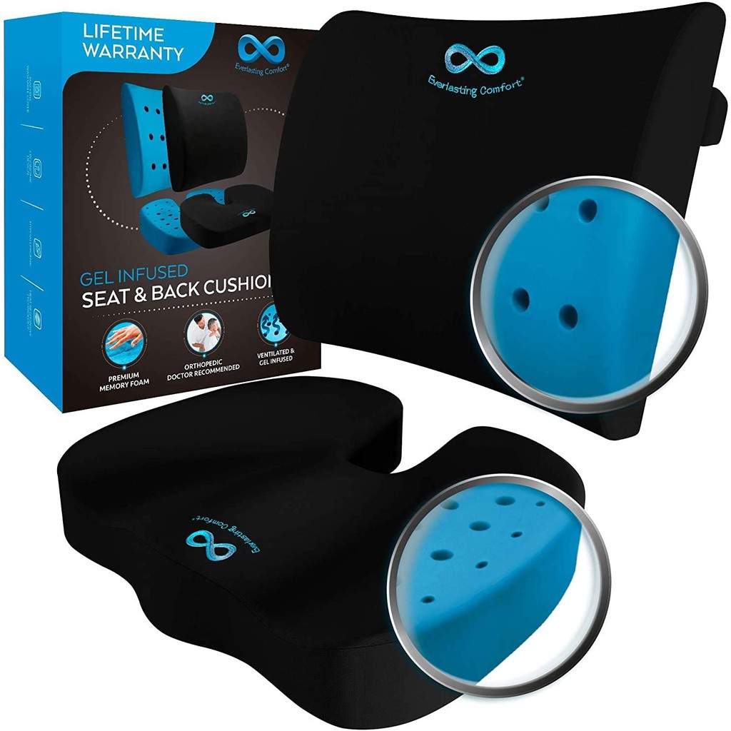 Everlasting Comfort Memory Foam Seat Cushion and Lumbar Pillow Combo