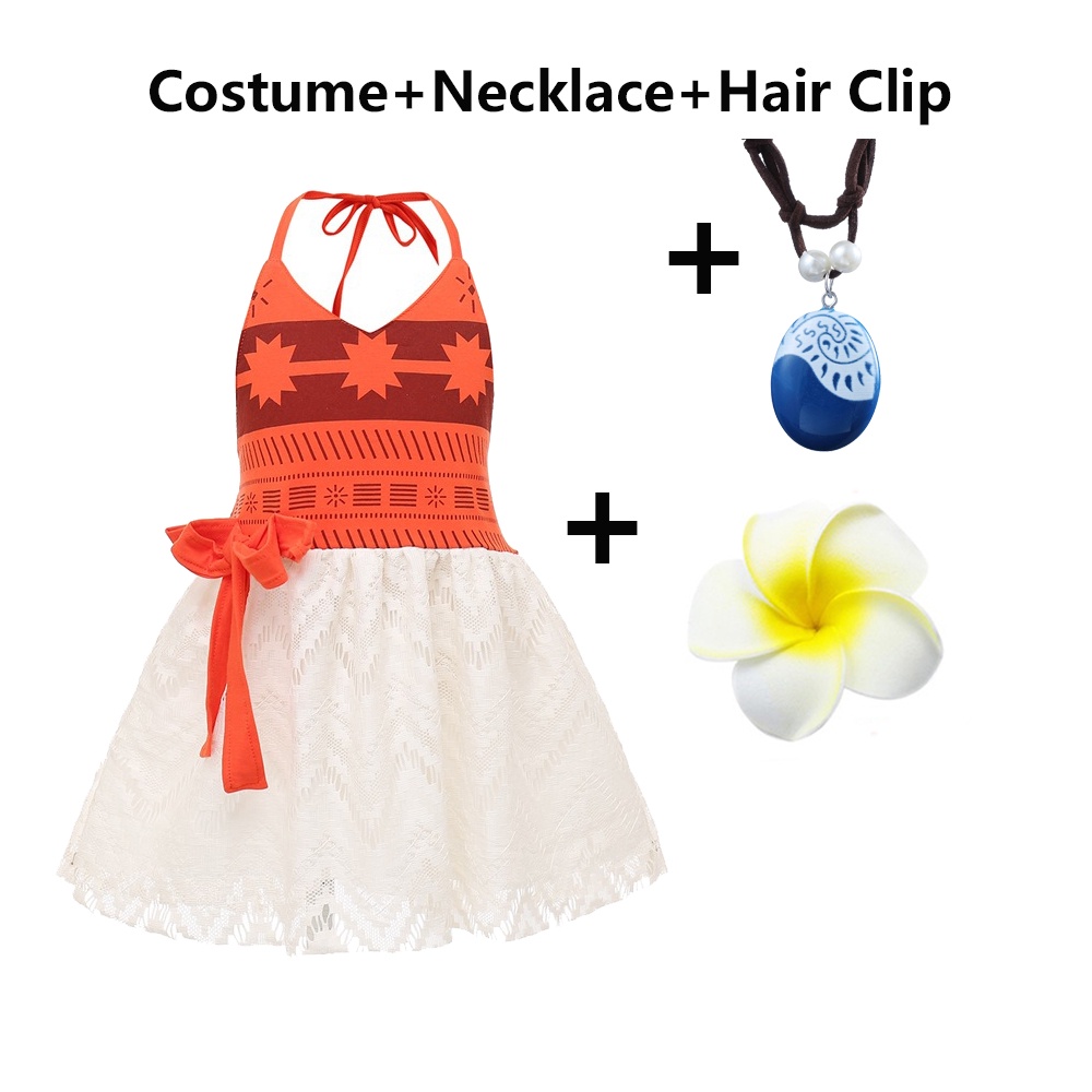 6M6Y Baby Moana Kids Girl Disney Princess Moana Dress for Kids 4pcs