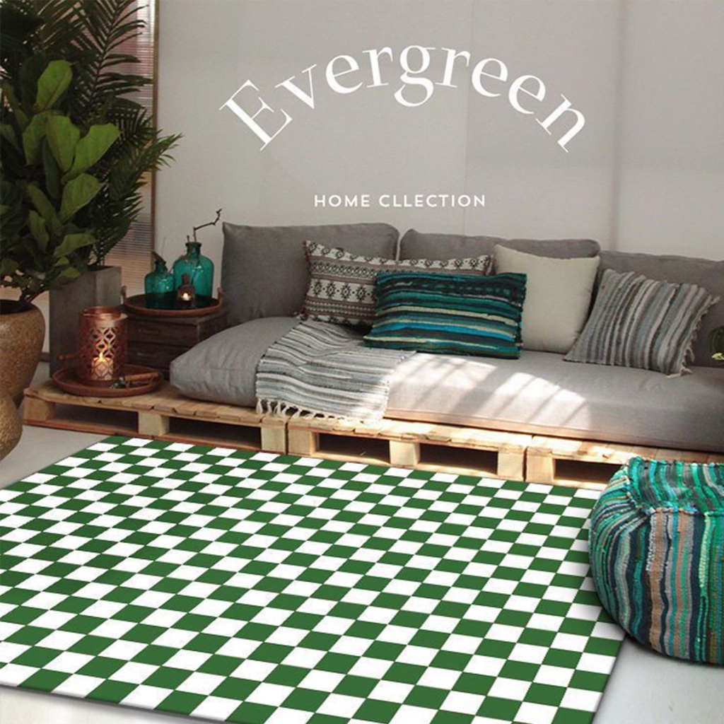 Classic Retro Green Soft Shag Checkered Rugs Room Bedside Coffee Table ...