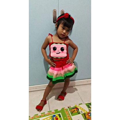 cocomelon crochet dress Free Easy Caron Watermelon Dress Crochet Pattern