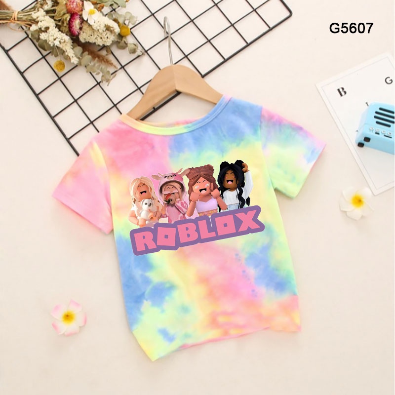 Roblox Children Girls T-shirt Kids Tie Dye Pink Roblox Cartoon Print Tshirt Roblox Fun Graphic ...