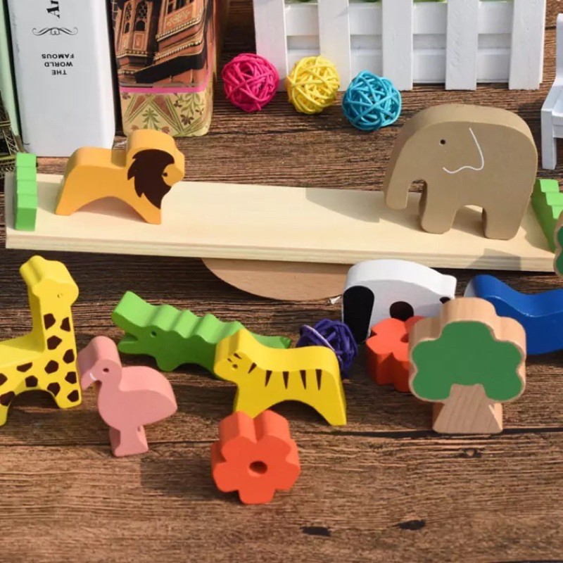 Montessori wooden animal stacking balance toy for early learning ...