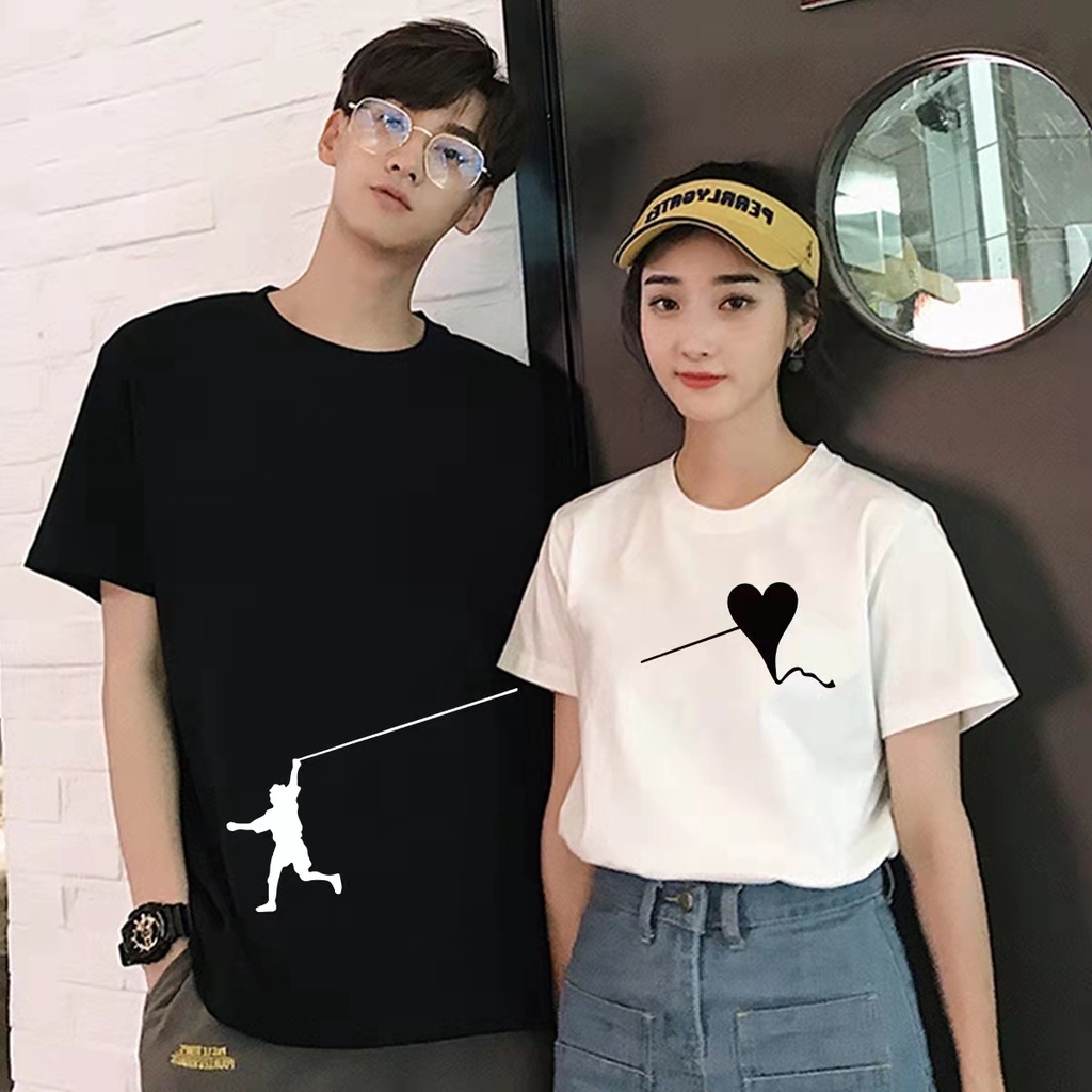 SUNNY FASHION Premium cotton couple tshirt couple t shirt Korean ...