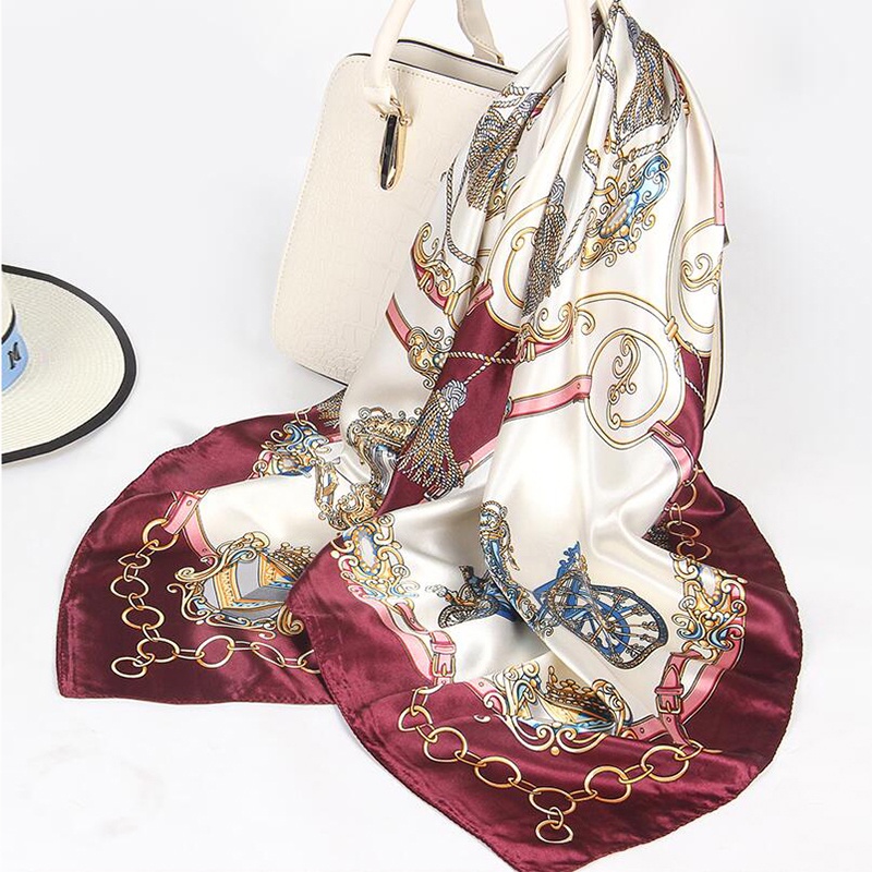 90 90cm Square Silk Scarf Women Shawls Neckerchief Designer Print Chiffon Hijab Scarf Foulard Lady Neck Scarves Soft Big Bandana Shopee Philippines