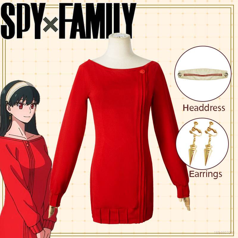 TOP SPY x FAMILY Yor Forger Cosplay Costume Red Sweater Dress