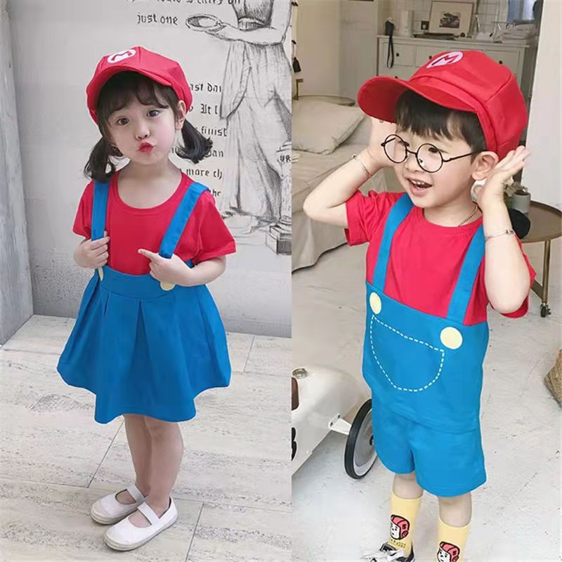 Super Mario Shirt Shorts Boy Terno Girl Dress Cap Brother and Sister ...