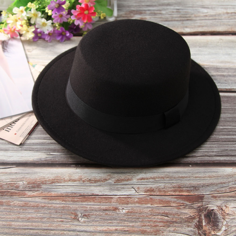 Ladies leisure outdoor wool flat top hat flat brim top hat