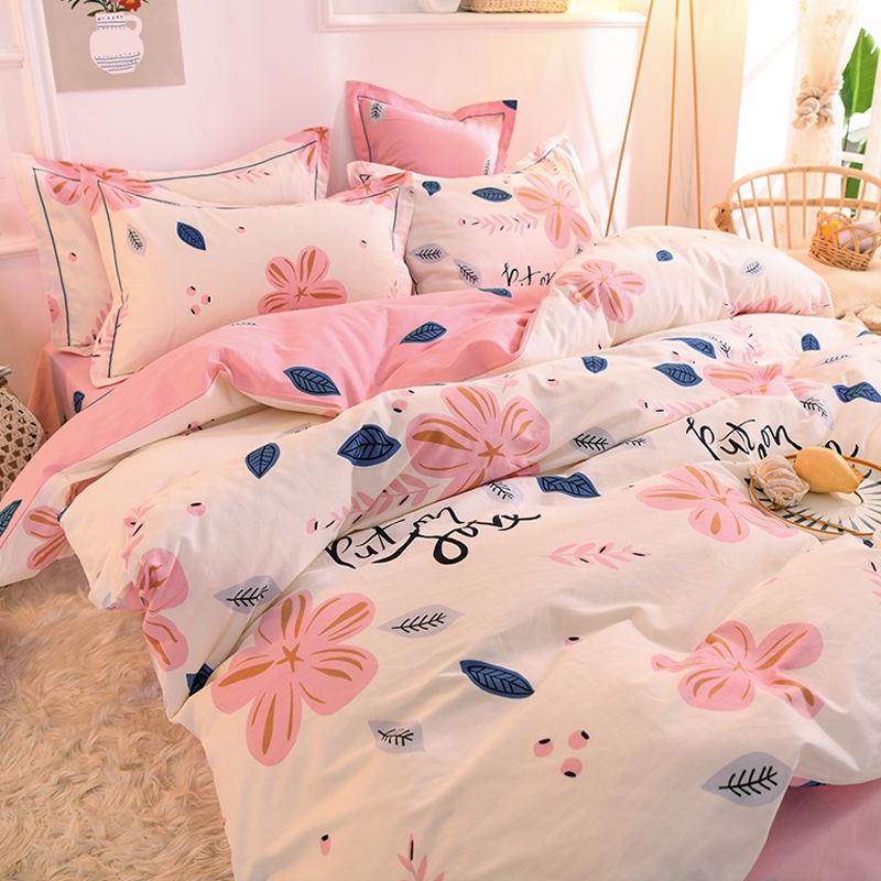 Simple Cotton FourPiece Set100Cotton Thickening Bed Sheet Quilt Cover