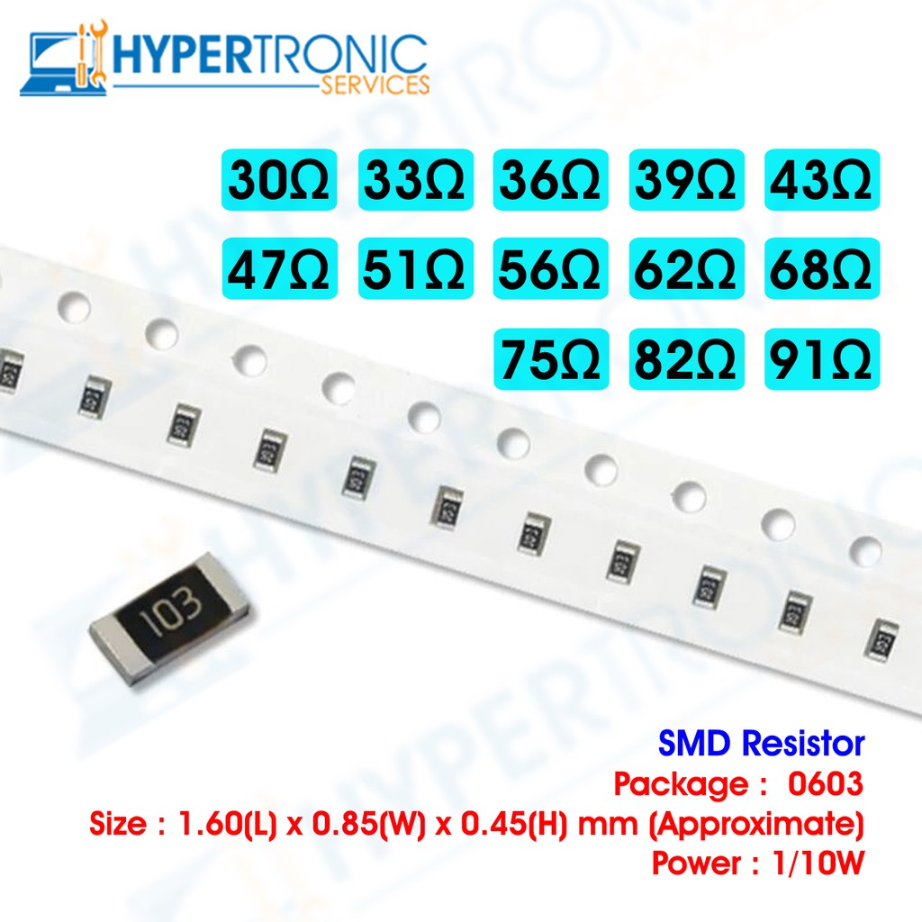 10 pcs SMD Resistor, Chip Resistor , Size 0603 , 30 , 33 , 36 , 39 , 43 ...