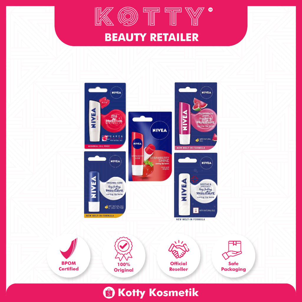 Nivea LIP CARE STRAWBERRY/SOATHE & PROTECT/ORIGINAL/WATERMELON/RED ...