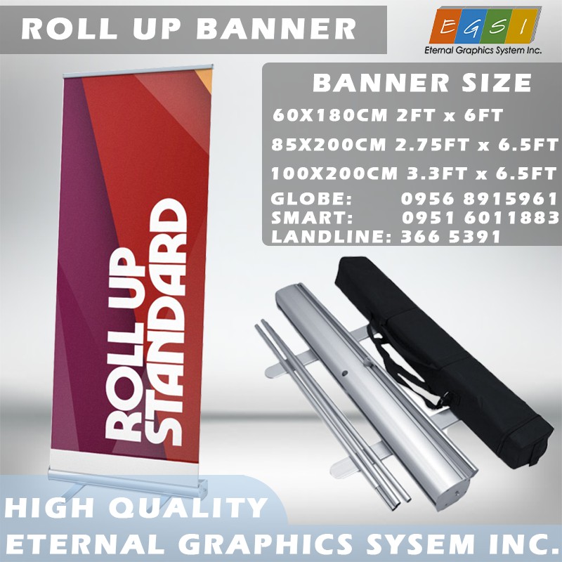 ROLL-UP BANNER 3-SIZE TARPAULIN 60CM x 180CM / 85CM x 200CM / 100CM x ...