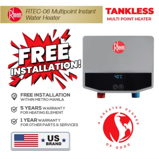 Rheem RTEC-06 E03 Tankless Electric Multi-Point Water Heater (6kW ...