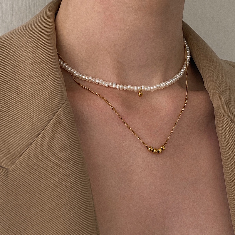 Simple Pearl Necklace Small Gold Ball Pendant Pearl Necklace Shopee