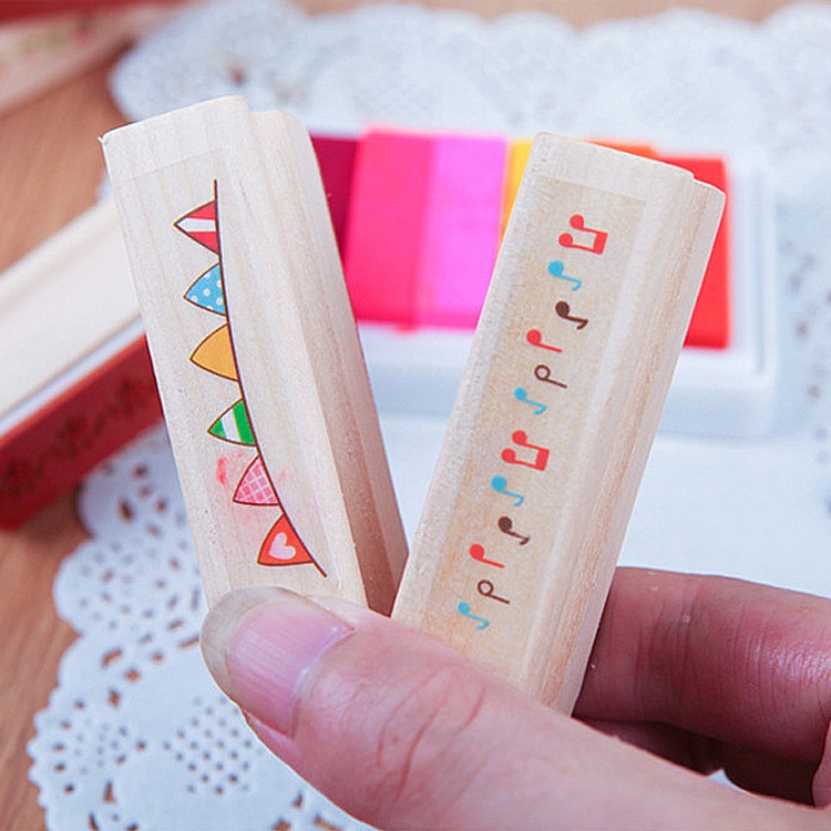 YUME Wooden Rubber Stamp Divider Planner Ribbon Eiffel Tower Star Heart ...