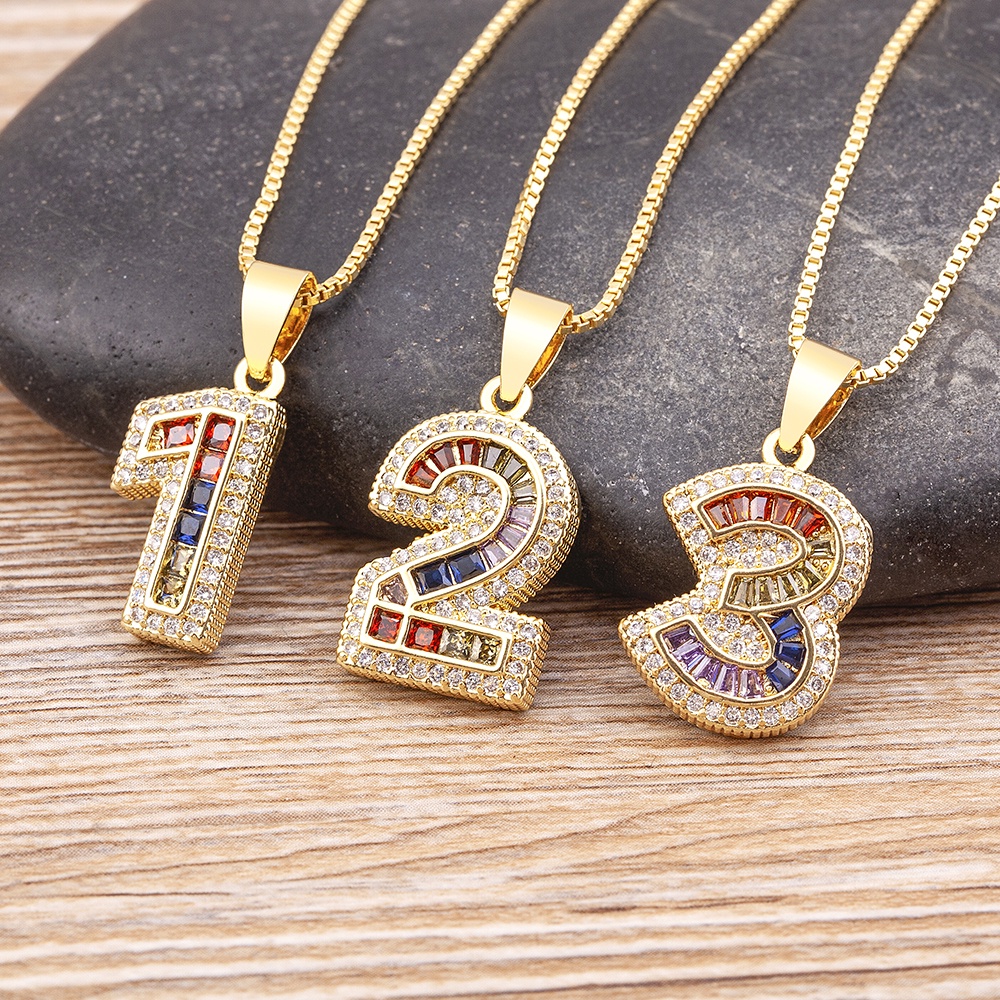0-9 Lucky Number Pendant multicolour Cubic Zirconia Necklace for Women  Friends Birthday Special Symbols Jewelry
