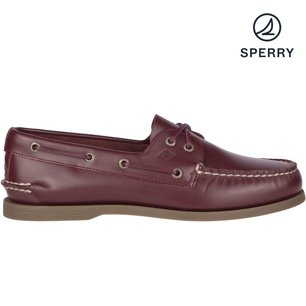 Men's Authentic Original Box Leather Boat Shoe - Burgundy (STS20742 ...