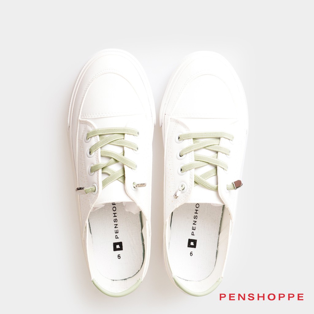 Penshoppe Women s Perforated Lace Up Sneakers White Shopee