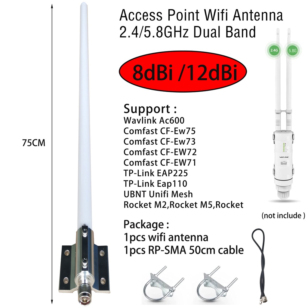 Piso Wifi AP Antenna 2.4G/5.8G 8dBi /12dBi Dual Band Omni-Directional ...