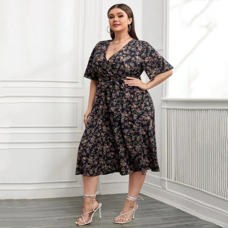 sachin and babi light blue dress Women's Floral Dress Casual Fashion V Neck Printing Flowers Short Sleeve  Flower Maxi Long Dress Holiday Daily