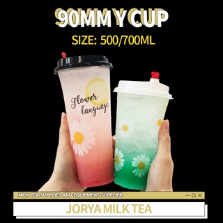 Plastic Slim Soft Cup only 22oz. (700ml) 50pcs. 90mm lid for Milk tea  (sealable) and Juices PP clear