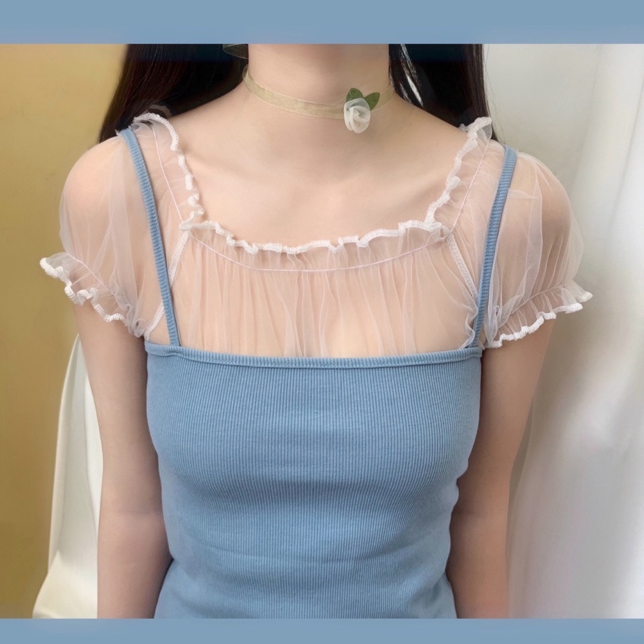 Short-sleeved mesh shirt worn under a cute ruffle dress - u.w | Shopee ...