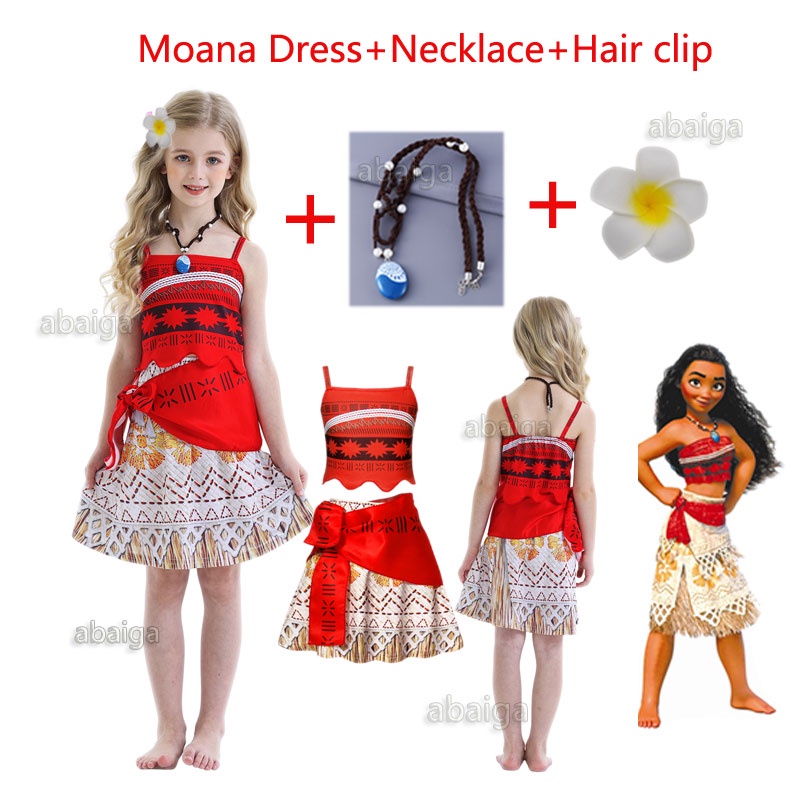 3pcs Set Baby Moana Costume Kids Girl Princess Moana Dress Necklace ...