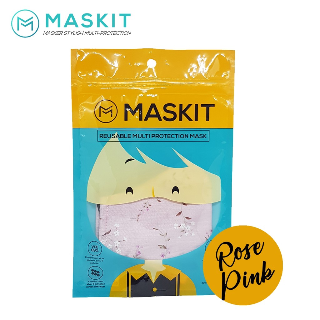 Maskit Mask For KIDS Random Pattern For Girls (Rose Black / Rose Pink ...
