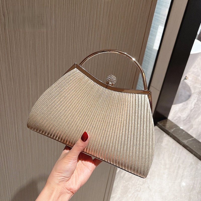 Women Diamond Evening Clutch Purse Wedding Luxury Designer Handbag Pleated New Gold Hand Bag Chain Shoulder Bag