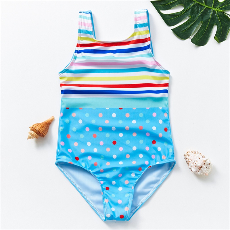 2-9Years Girls One-Piece Swimsuit Fashion Striped Dot Design Children ...