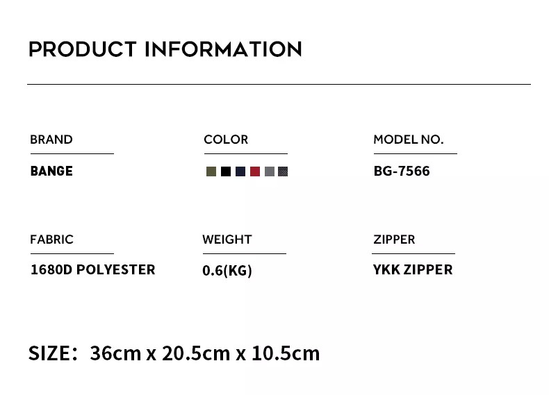 7566 BANGE Premium Quality Bag Crossbody Bag Anti Theft YKK Zipper