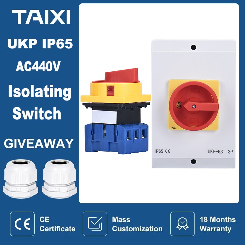 Waterproof Padlock Rotary Electrical Isolator Switch AC440V IP65 20A