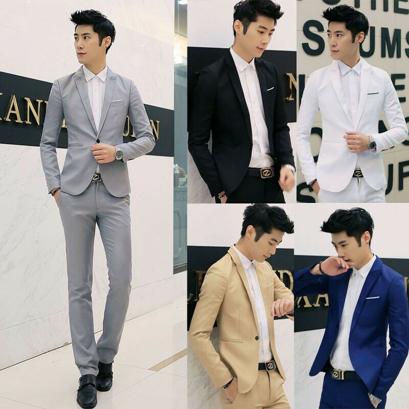 Mens Formal Wear Coat Slim Fit Button Suit Blazer Business Jacket