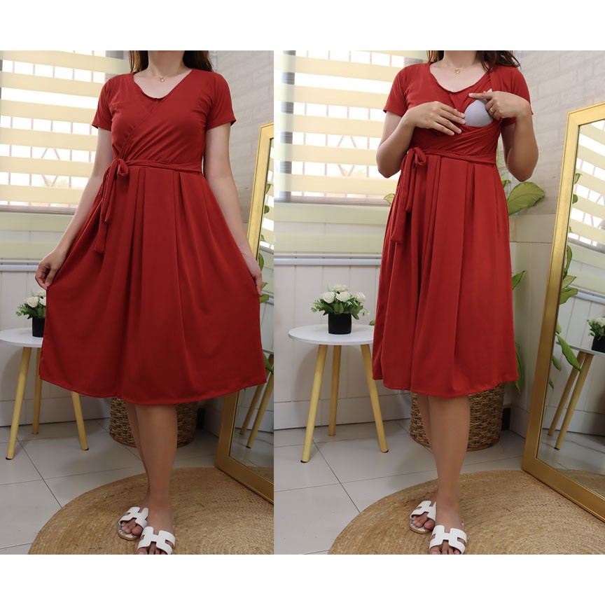 Moira Wrap Style Nursing Dress Maternity Wear Breastfeeding Dress Cotton Freesize