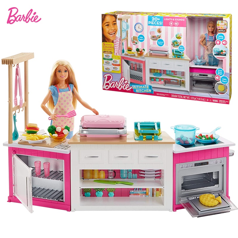 Original Barbie Kitchen Playset with Doll Lights Sounds Food Molds 5