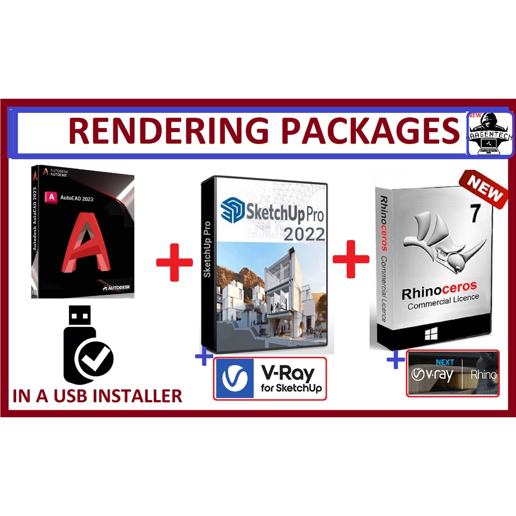 4IN1 RENDERING PACKAGES | AUTOCAD2023+SKETCHUPPRO2022+V-RAY ADV+RHINO7 ...