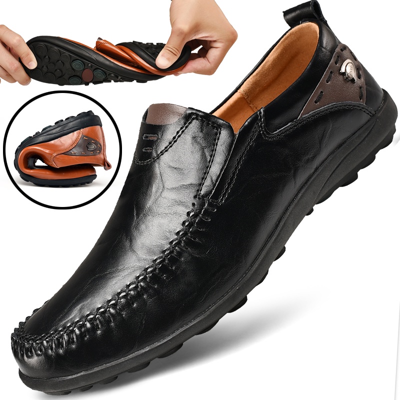 Ready Stock Big Size Men's Fashion Casual Cow Leather Loafers Shoes ...