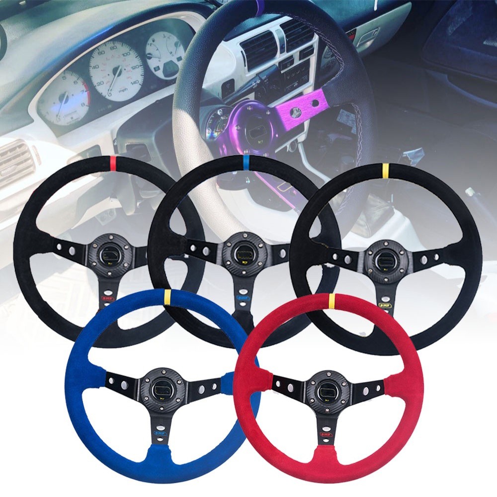 Universal 14 Inch Racing Car Steering Wheel With Suede Leather Cover Shopee Philippines