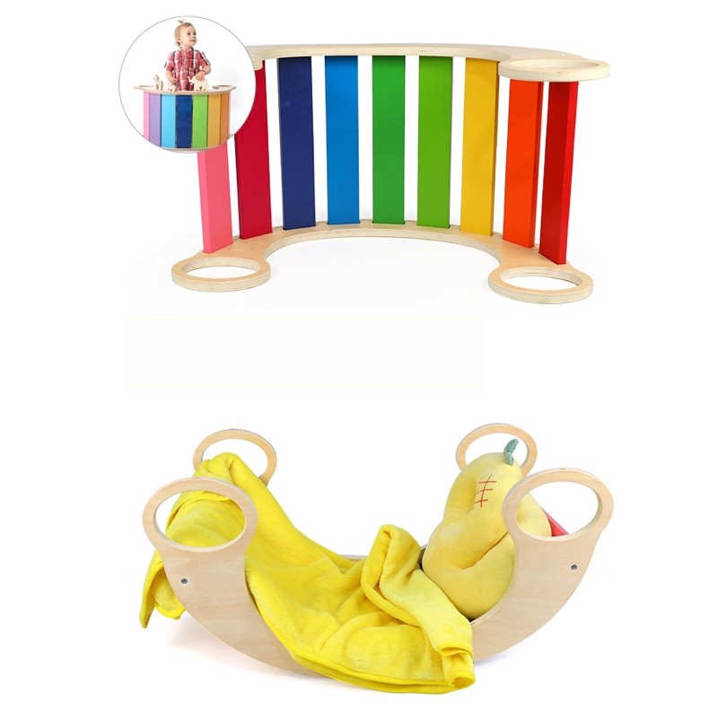 wooden rainbow rocker designed for kids vestibular sensory play ...
