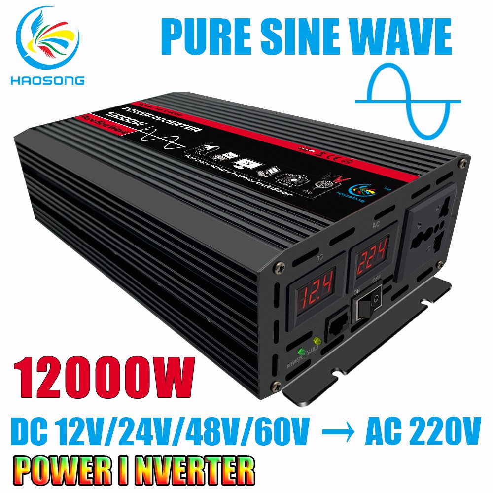 HAOSONG Pure Sine Wave Power Inverter 12000W DC 12V/24V/48V/60V to AC ...