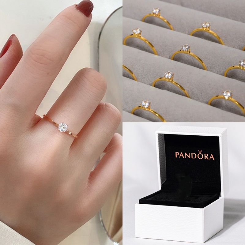 Pandora Ring With Box Promise Ring Woman 14K Gold Stainless Steel Moissanite Diamond Ring Gift For Girlfriend